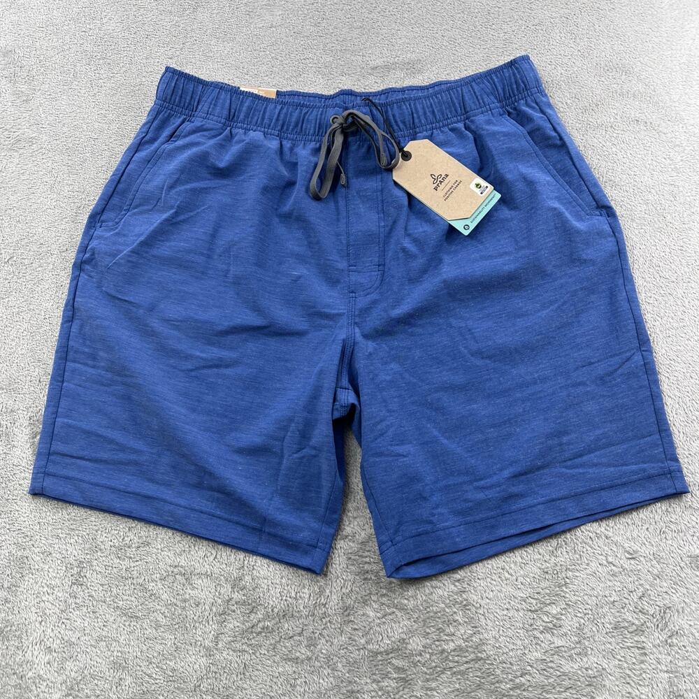 NEW Prana L Mens 8" Metric E-Waist Board Shorts Blue Swim UPF50+